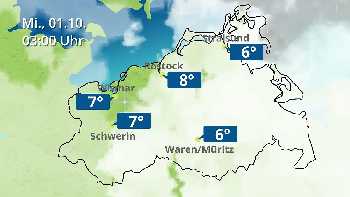 Mecklenburg-Vorpommern: Wie wird das Wetter? Regen- und Wolkenfilm für Rostock, Rügen und die Ostseeküste