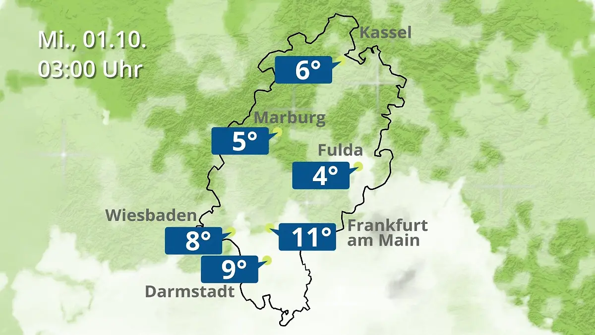 Hessen: Wie wird das Wetter? Regen- und Wolkenfilm für Frankfurt am Main und Wiesbaden