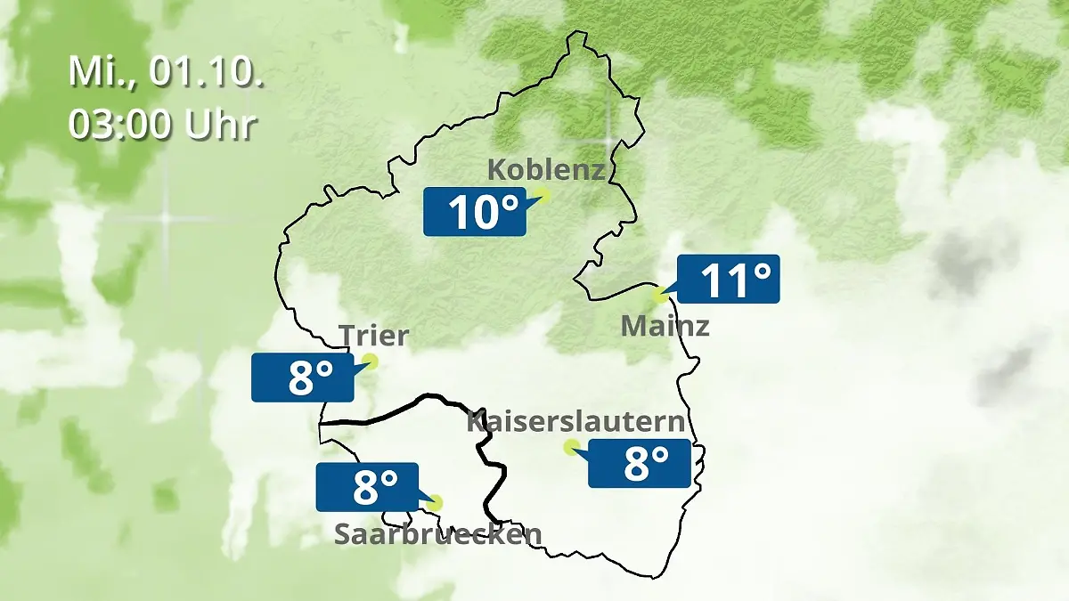 Rheinland-Pfalz, Saarland: Wie wird das Wetter? Regen- und Wolkenfilm für Mainz, Koblenz und Trier