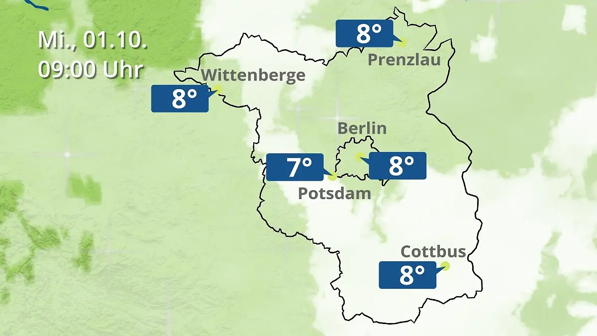 Berlin und Brandenburg: Wie wird das Wetter? Regen- und Wolkenfilm für Potsdam, Cottbus und Wittenberge