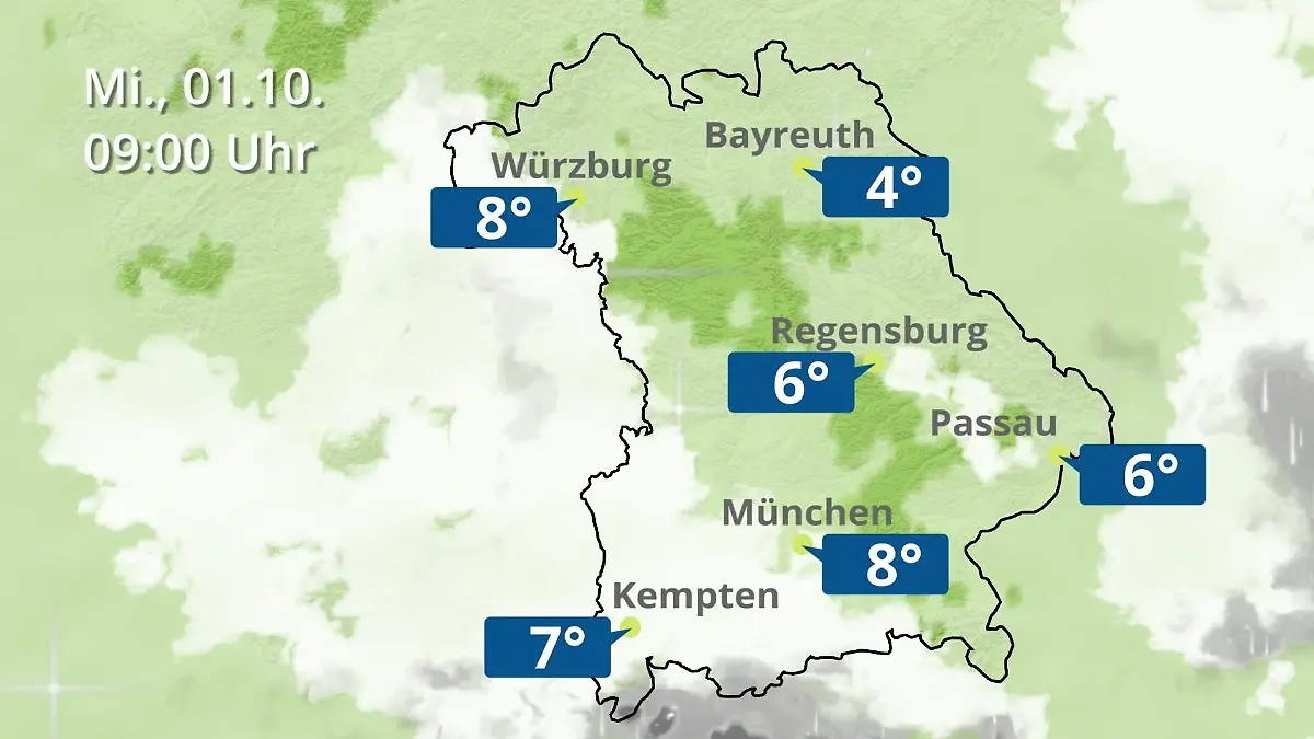 Bayern: Wie wird das Wetter? Regen- und Wolkenfilm für München, Regensburg und Würzburg