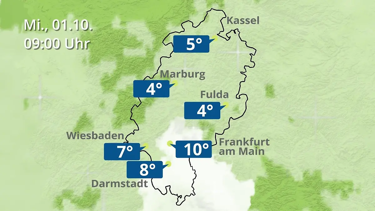 Hessen: Wie wird das Wetter? Regen- und Wolkenfilm für Frankfurt am Main und Wiesbaden