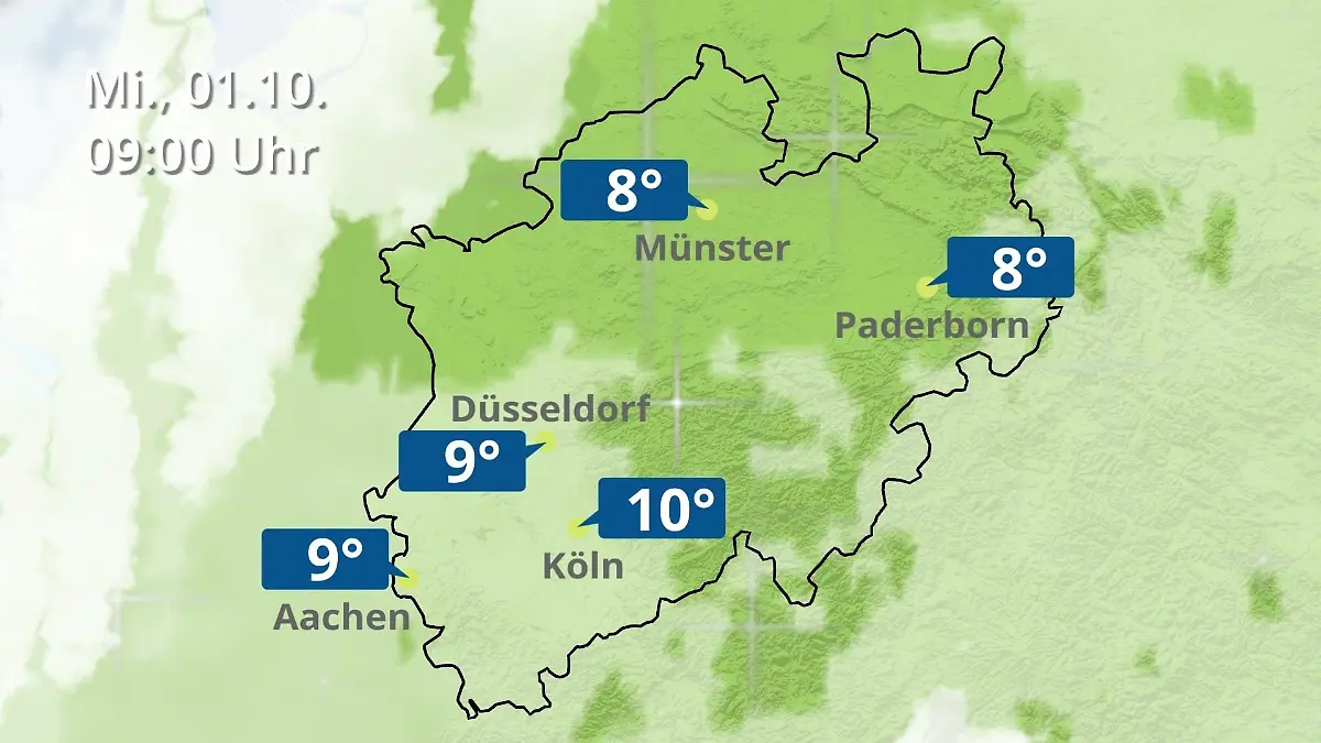 Nordrhein-Westfalen: Wie wird das Wetter? Regen- und Wolkenfilm für Köln, Düsseldorf und Münster