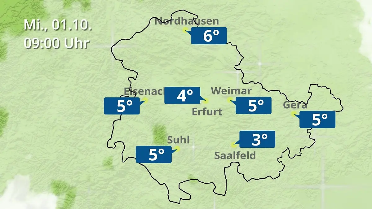 Thüringen: Wie wird das Wetter? Regen- und Wolkenfilm für Erfurt, Gera und Eisenach