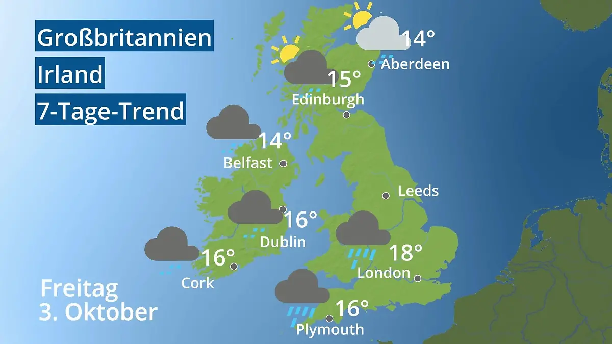 England, Schottland, Wales: Wie wird das Wetter? Video 7-Tage-Trend: Großbritannien und Irland