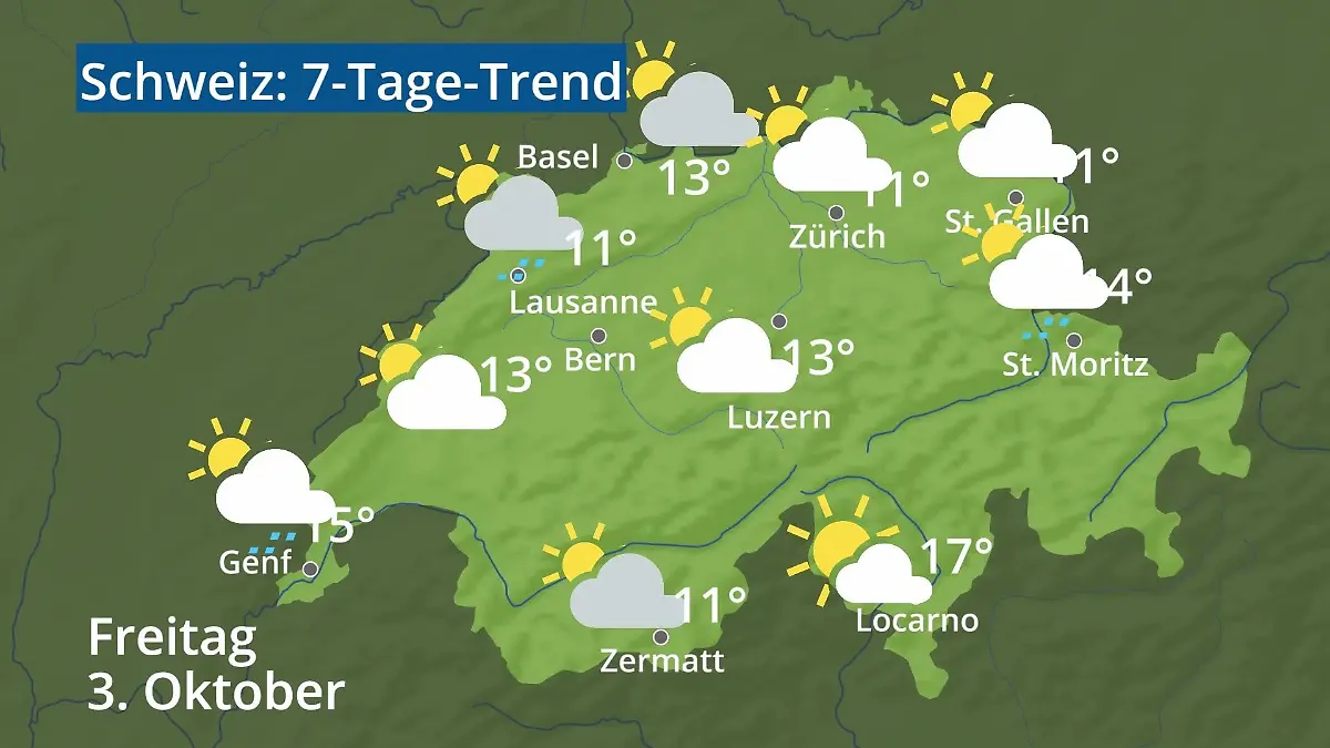 Schweiz: Wie wird das Wetter? Video 7-Tage-Trend: Bern, Basel, Genf, Zürich