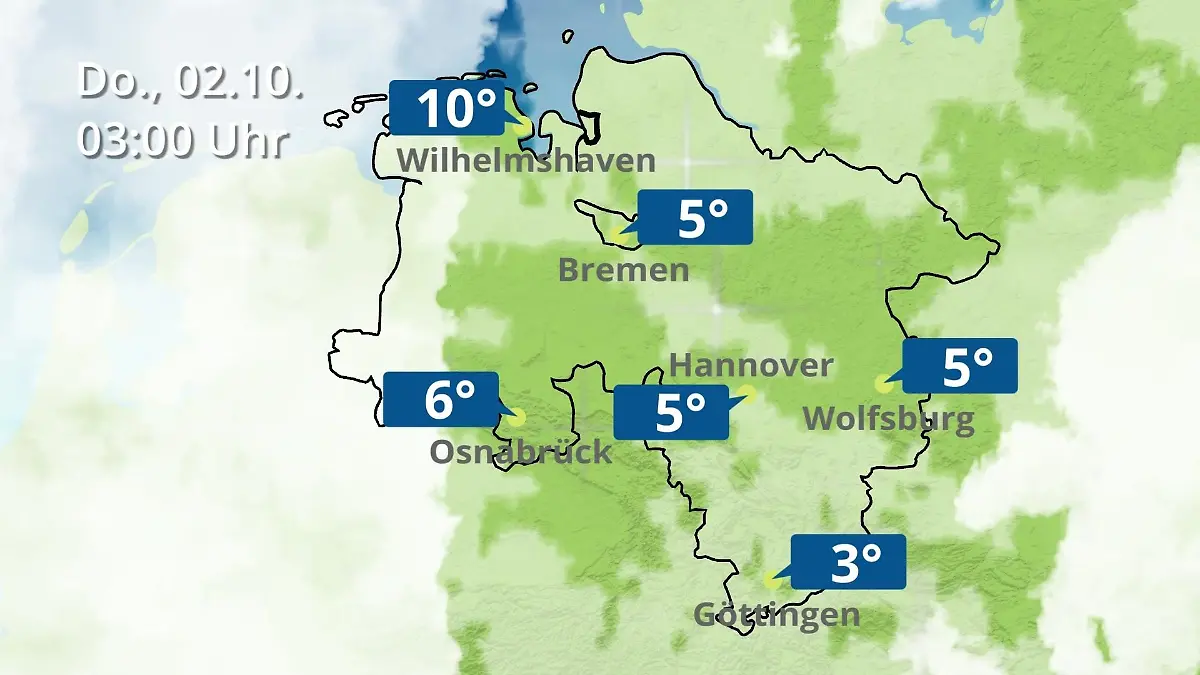 Bremen und Niedersachsen: Wie wird das Wetter? Regen- und Wolkenfilm für Hannover, Osnabrück und Wolfsburg