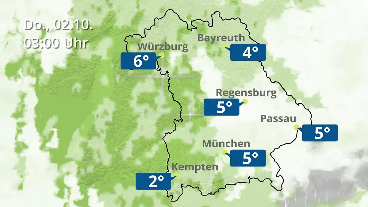 Bayern: Wie wird das Wetter? Regen- und Wolkenfilm für München, Regensburg und Würzburg