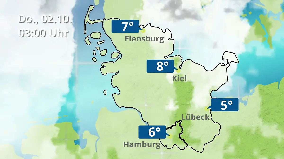 Hamburg, Schleswig-Holstein: Wie wird das Wetter? Regen- und Wolkenfilm für die Nordsee- und Ostseeküste