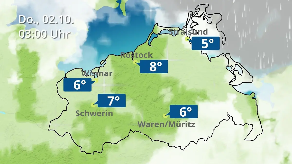Mecklenburg-Vorpommern: Wie wird das Wetter? Regen- und Wolkenfilm für Rostock, Rügen und die Ostseeküste