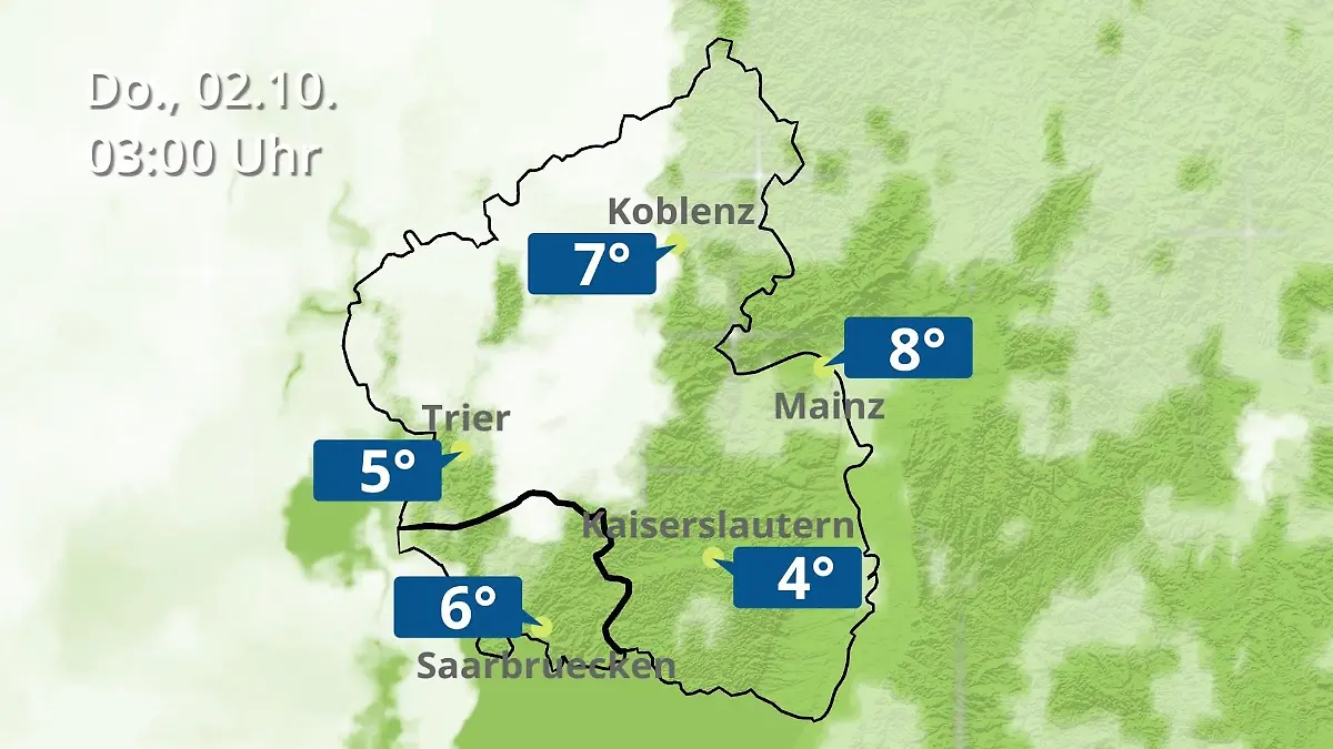 Rheinland-Pfalz, Saarland: Wie wird das Wetter? Regen- und Wolkenfilm für Mainz, Koblenz und Trier