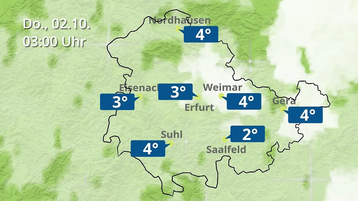 Thüringen: Wie wird das Wetter? Regen- und Wolkenfilm für Erfurt, Gera und Eisenach