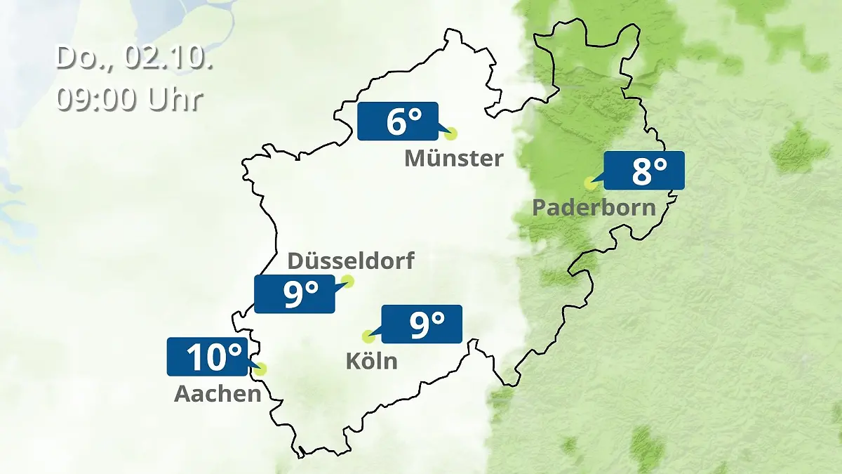 Nordrhein-Westfalen: Wie wird das Wetter? Regen- und Wolkenfilm für Köln, Düsseldorf und Münster