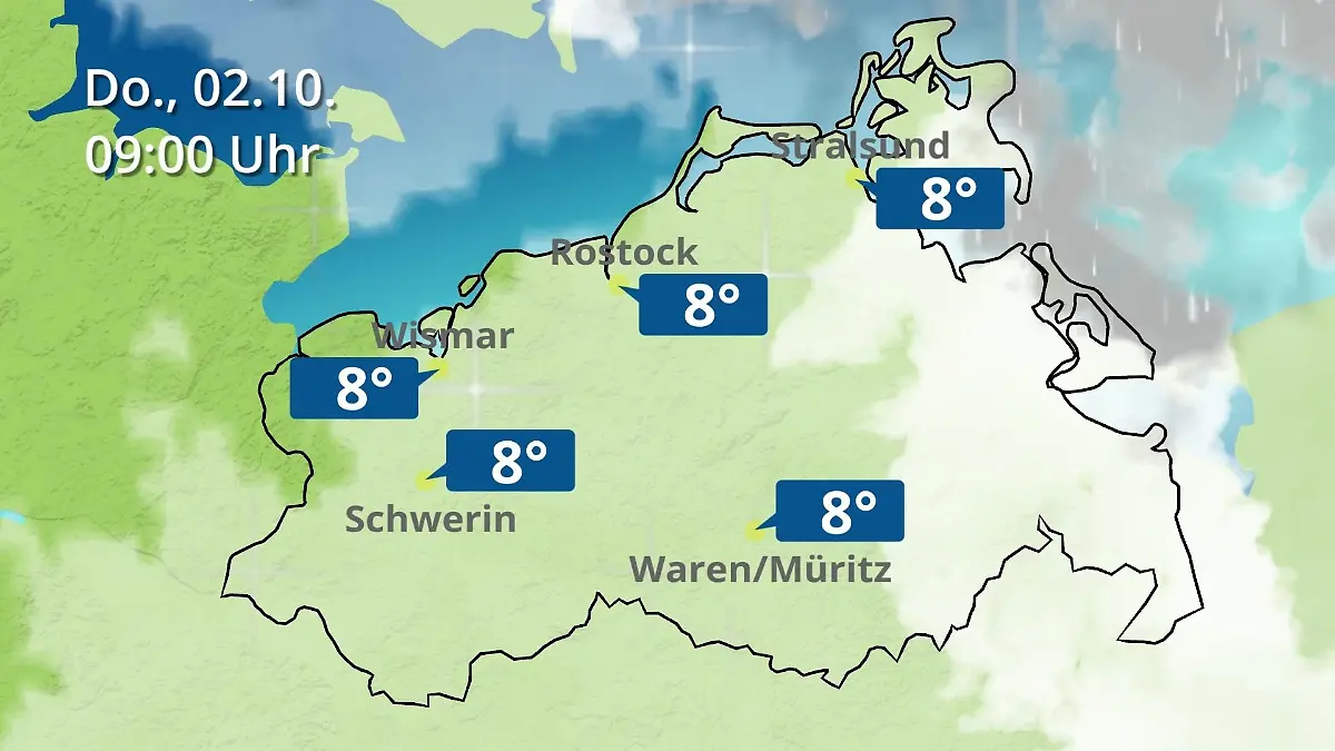 Mecklenburg-Vorpommern: Wie wird das Wetter? Regen- und Wolkenfilm für Rostock, Rügen und die Ostseeküste