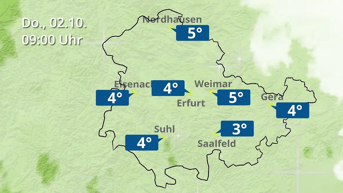 Thüringen: Wie wird das Wetter? Regen- und Wolkenfilm für Erfurt, Gera und Eisenach