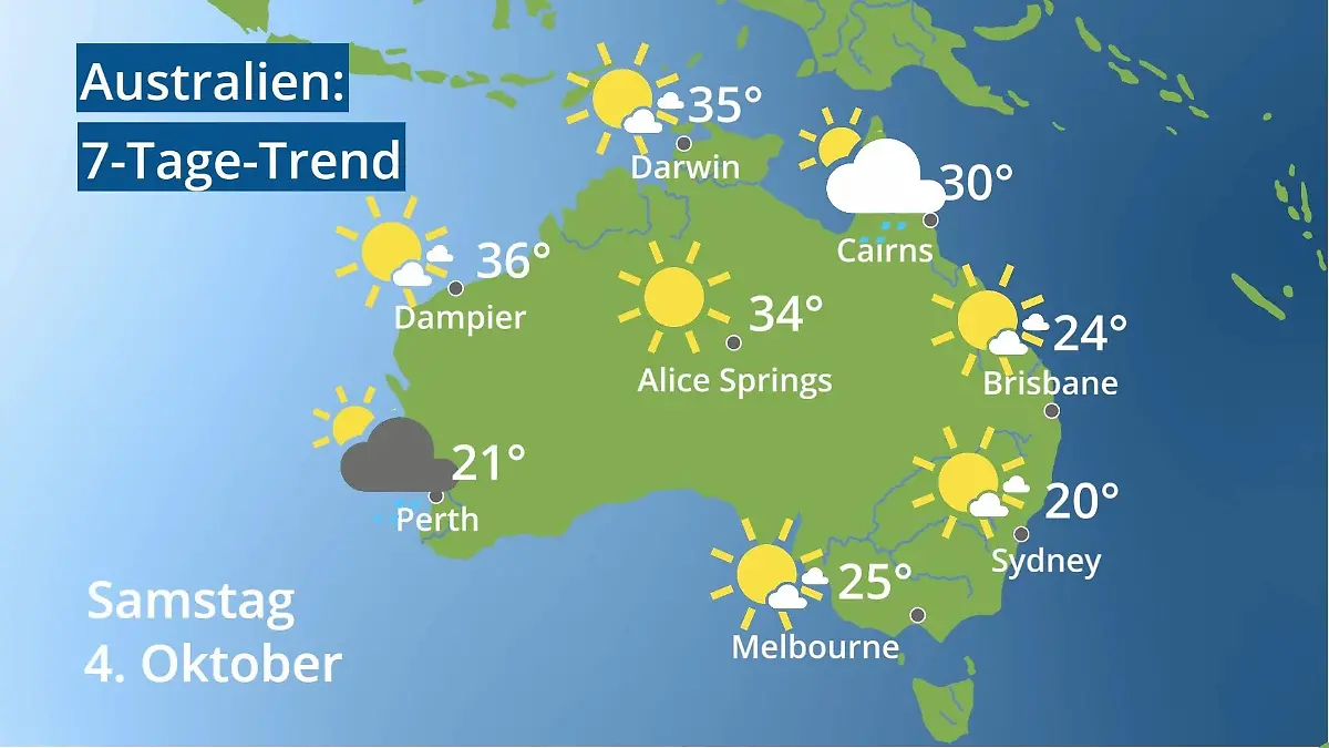 Australien: Wie wird das Wetter? Video 7-Tage-Trend: Sydney, Melbourne, Perth