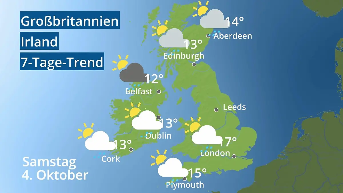 England, Schottland, Wales: Wie wird das Wetter? Video 7-Tage-Trend: Großbritannien und Irland