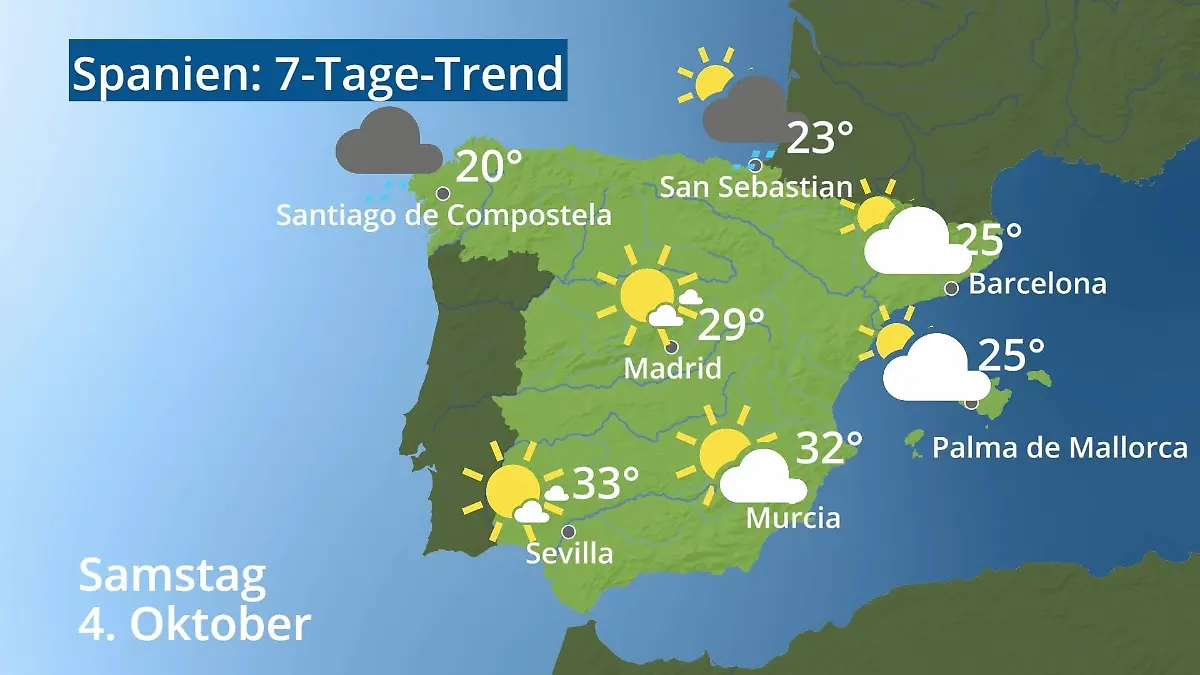 Spanien: Wie wird das Wetter? Video 7-Tage-Trend: Mallorca, Madrid, Barcelona