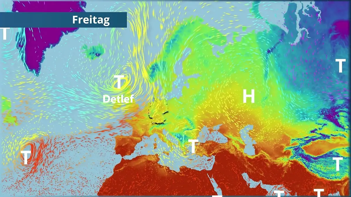 Hier stürmt Tief Detlef auf Europa zu Der Strömungsfilm für Europa für 5 Tage