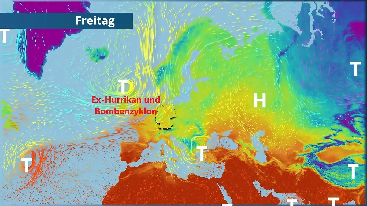 Hier stürmt ein Ex-Hurrikan auf Europa zu Der Strömungsfilm für Europa für 5 Tage