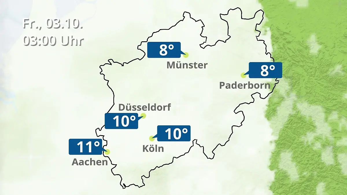 Nordrhein-Westfalen: Wie wird das Wetter? Regen- und Wolkenfilm für Köln, Düsseldorf und Münster