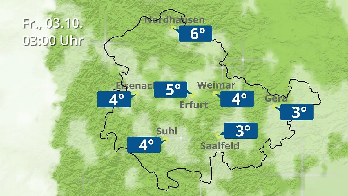 Thüringen: Wie wird das Wetter? Regen- und Wolkenfilm für Erfurt, Gera und Eisenach