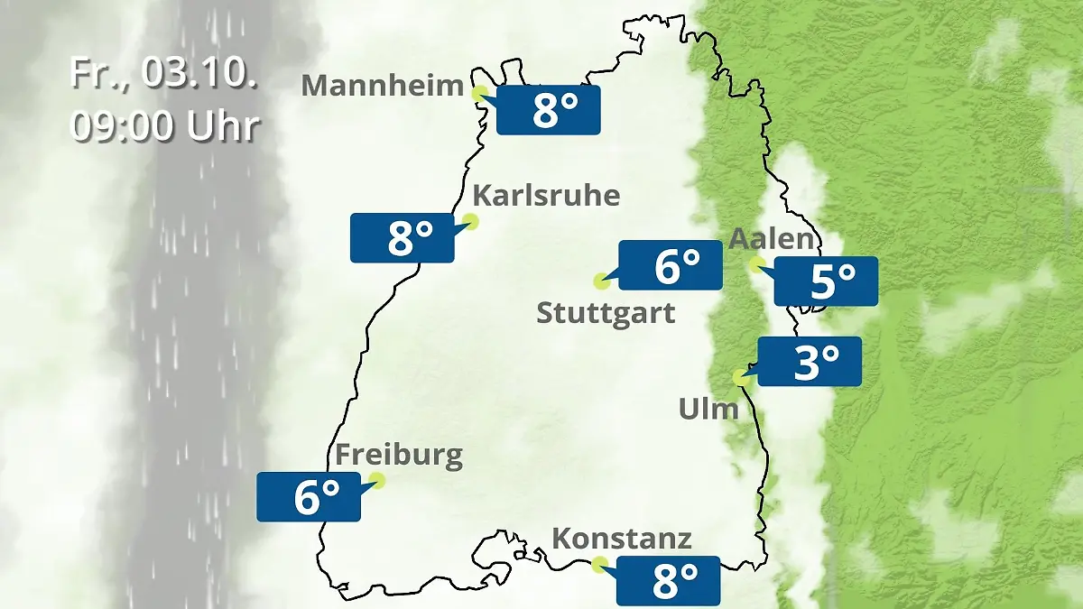 Baden-Württemberg: Wie wird das Wetter? Regen- und Wolkenfilm für Stuttgart, Mannheim und Karlsruhe