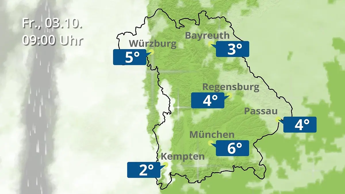 Bayern: Wie wird das Wetter? Regen- und Wolkenfilm für München, Regensburg und Würzburg