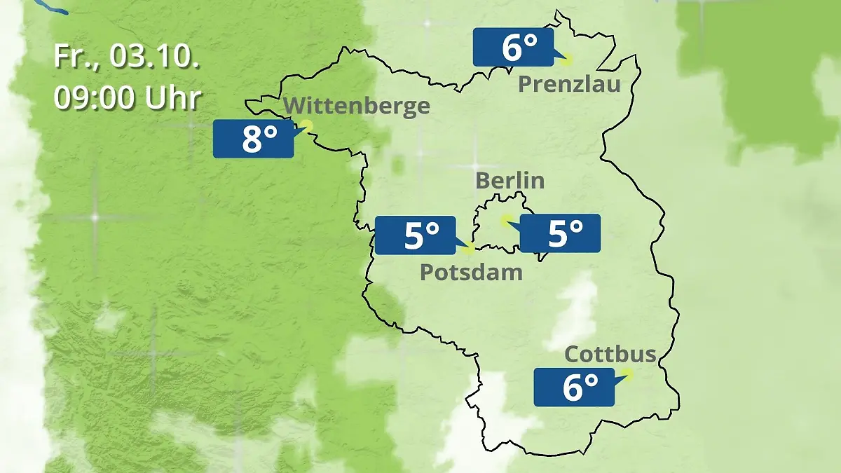 Berlin und Brandenburg: Wie wird das Wetter? Regen- und Wolkenfilm für Potsdam, Cottbus und Wittenberge