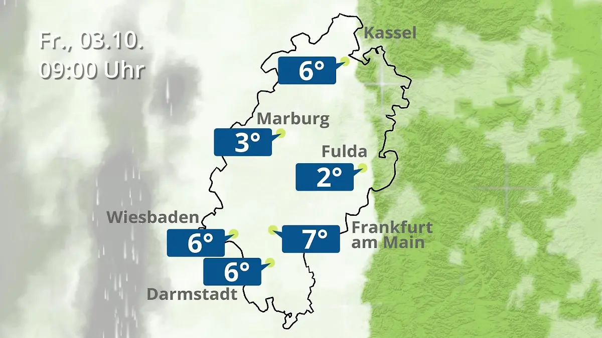 Hessen: Wie wird das Wetter? Regen- und Wolkenfilm für Frankfurt am Main und Wiesbaden