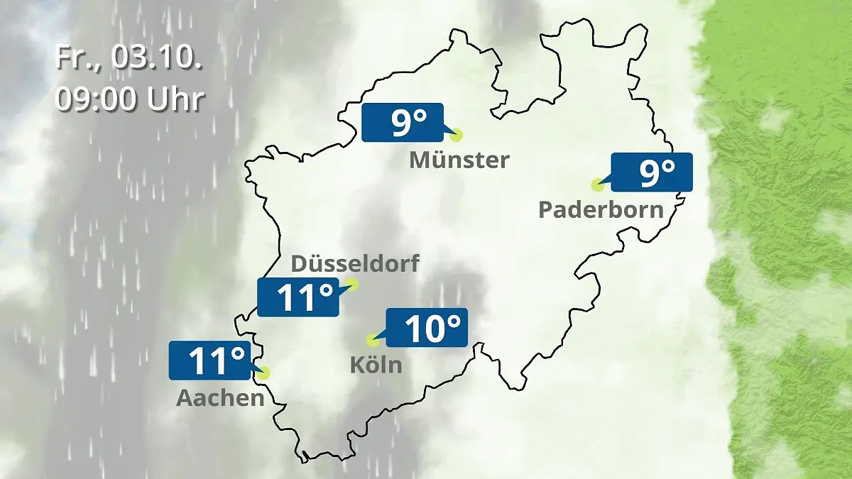 Nordrhein-Westfalen: Wie wird das Wetter? Regen- und Wolkenfilm für Köln, Düsseldorf und Münster