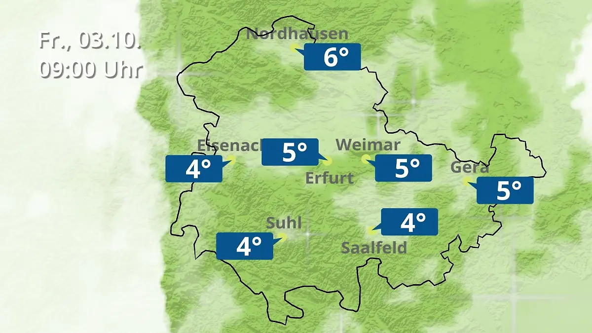 Thüringen: Wie wird das Wetter? Regen- und Wolkenfilm für Erfurt, Gera und Eisenach
