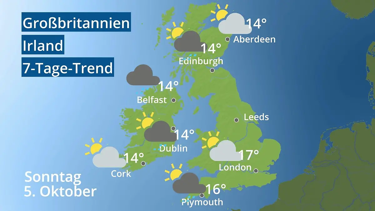 England, Schottland, Wales: Wie wird das Wetter? Video 7-Tage-Trend: Großbritannien und Irland
