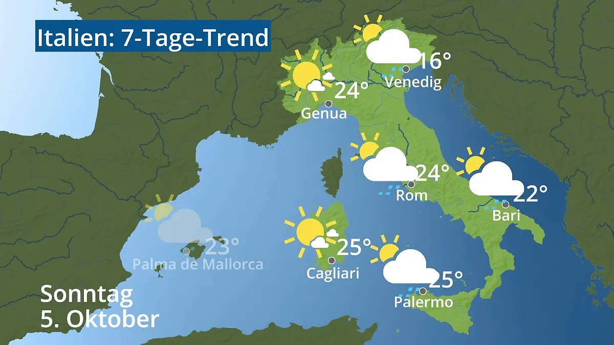 Italien: Wie wird das Wetter? Video 7-Tage-Trend: Rom, Venedig, Sizilien, Sardinien