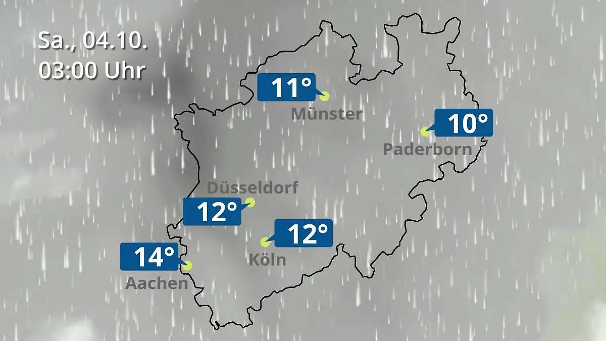 Nordrhein-Westfalen: Wie wird das Wetter? Regen- und Wolkenfilm für Köln, Düsseldorf und Münster