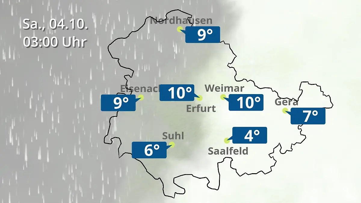 Thüringen: Wie wird das Wetter? Regen- und Wolkenfilm für Erfurt, Gera und Eisenach