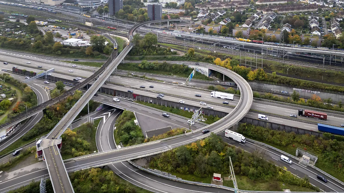 Eine Drohnenaufnahme des Gebiets über Birsfelden bei Basel