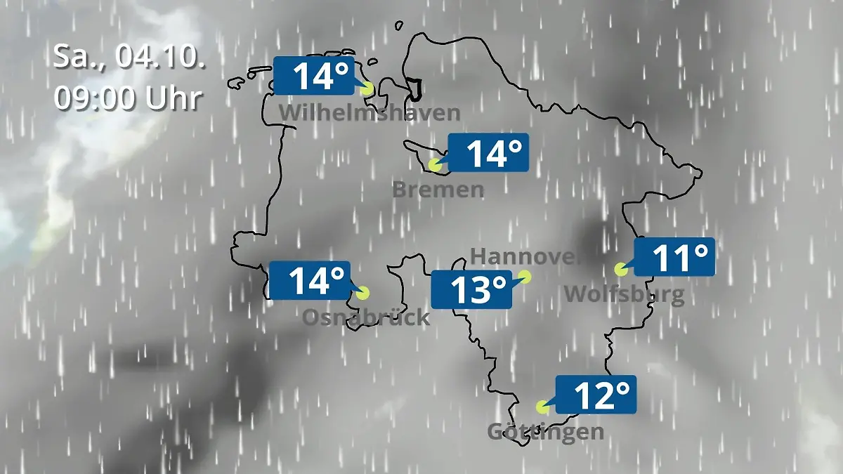 Bremen und Niedersachsen: Wie wird das Wetter? Regen- und Wolkenfilm für Hannover, Osnabrück und Wolfsburg