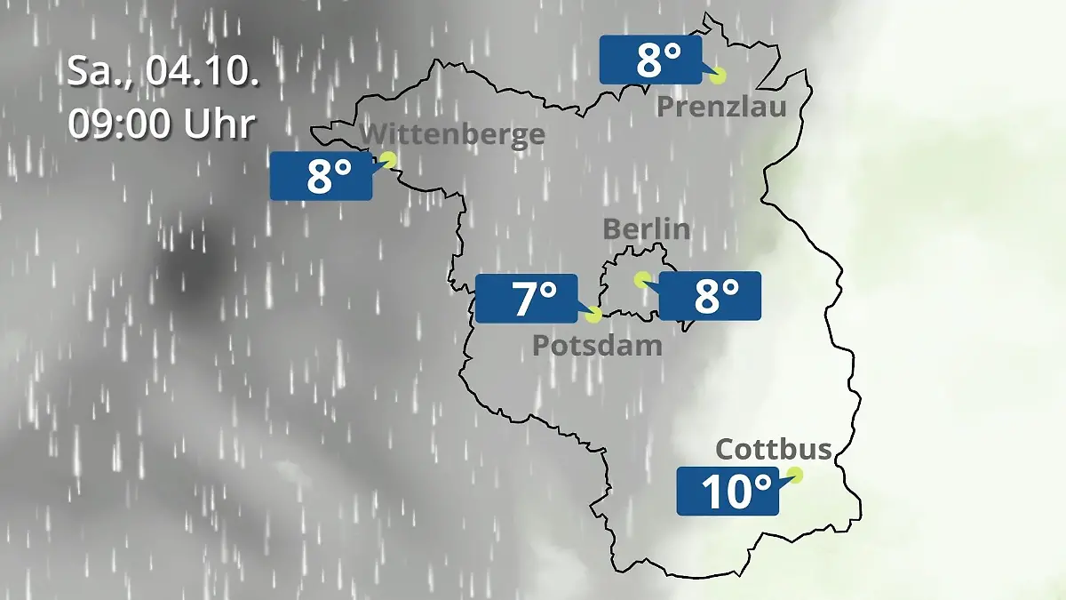 Berlin und Brandenburg: Wie wird das Wetter? Regen- und Wolkenfilm für Potsdam, Cottbus und Wittenberge