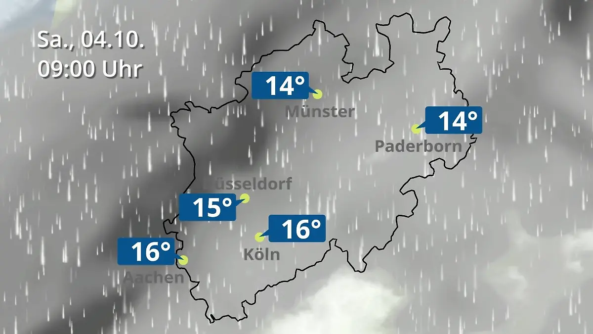 Nordrhein-Westfalen: Wie wird das Wetter? Regen- und Wolkenfilm für Köln, Düsseldorf und Münster