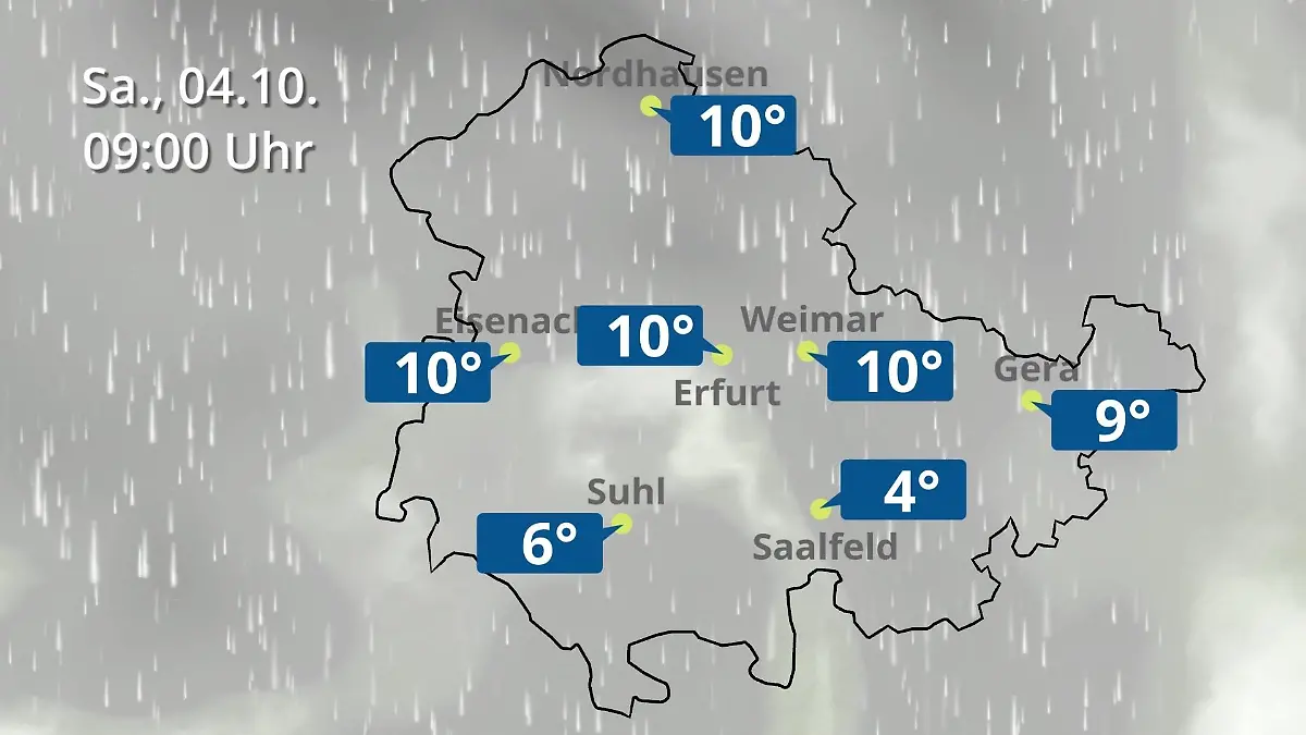 Thüringen: Wie wird das Wetter? Regen- und Wolkenfilm für Erfurt, Gera und Eisenach