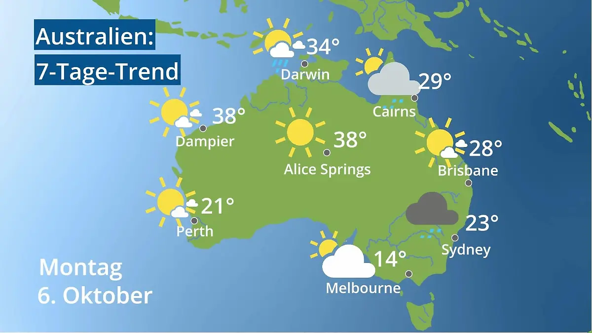 Australien: Wie wird das Wetter? Video 7-Tage-Trend: Sydney, Melbourne, Perth