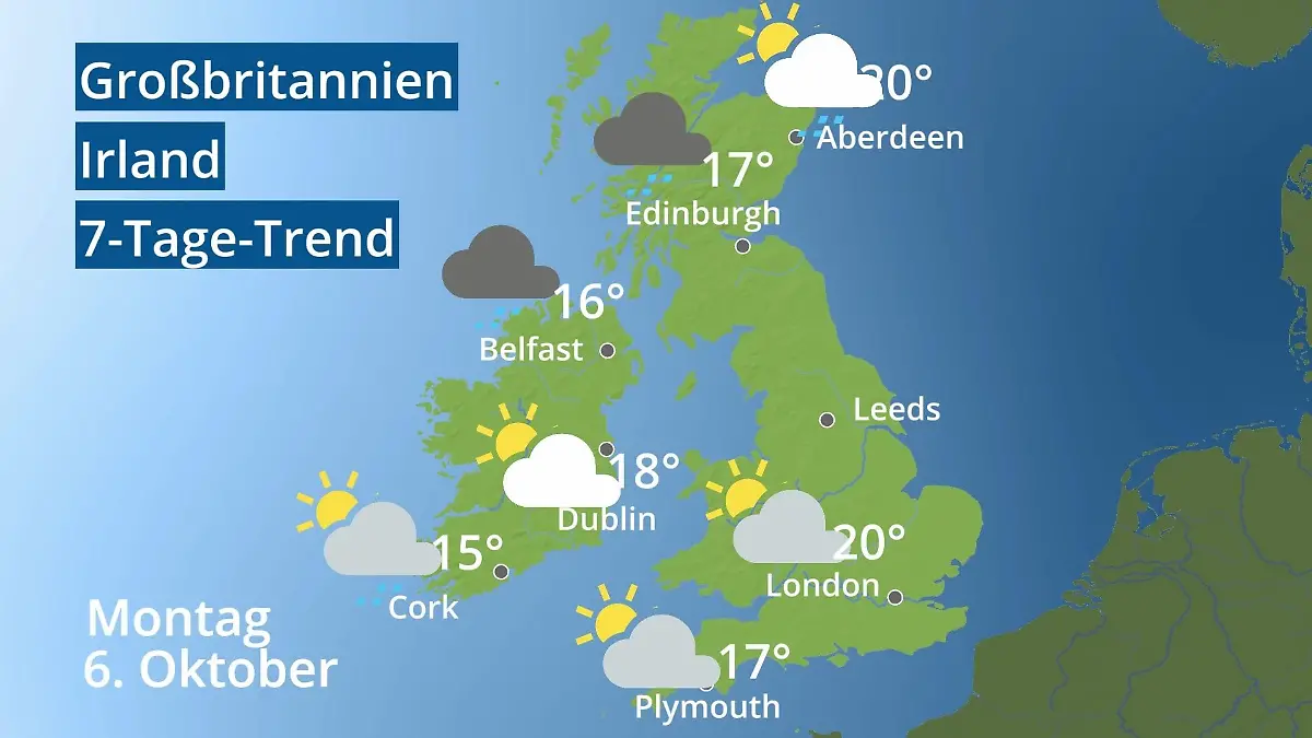 England, Schottland, Wales: Wie wird das Wetter? Video 7-Tage-Trend: Großbritannien und Irland