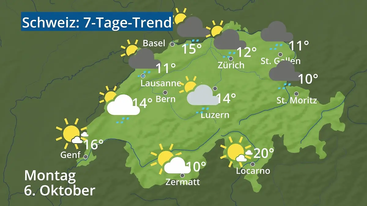 Schweiz: Wie wird das Wetter? Video 7-Tage-Trend: Bern, Basel, Genf, Zürich