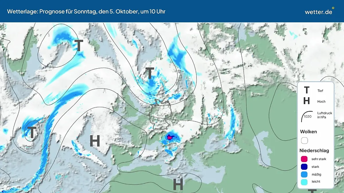 Die Wetterlage der kommenden 5 Tage Hochs und Tiefs über Europa