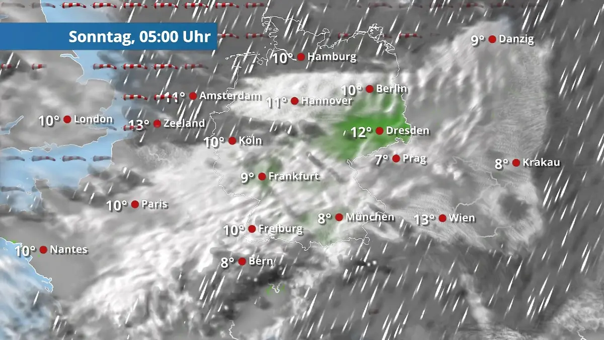 Weniger Wolken, aber der Sturm wütet im Nordwesten Der Regen- und Wolkenfilm für 48 Stunden