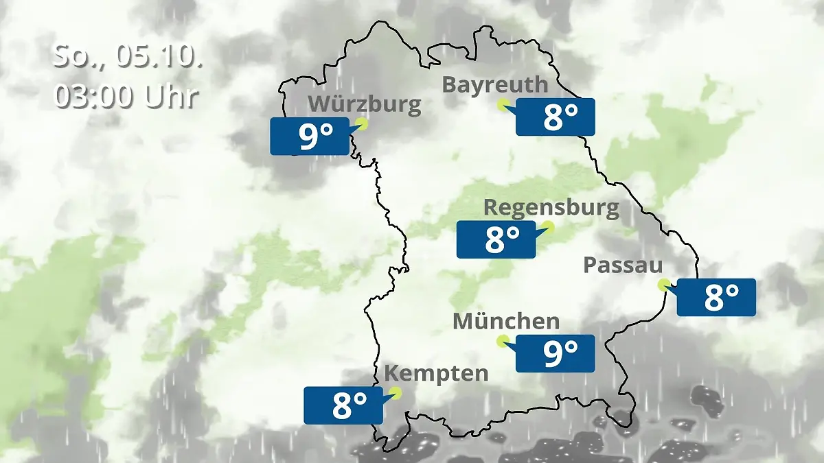 Bayern: Wie wird das Wetter? Regen- und Wolkenfilm für München, Regensburg und Würzburg