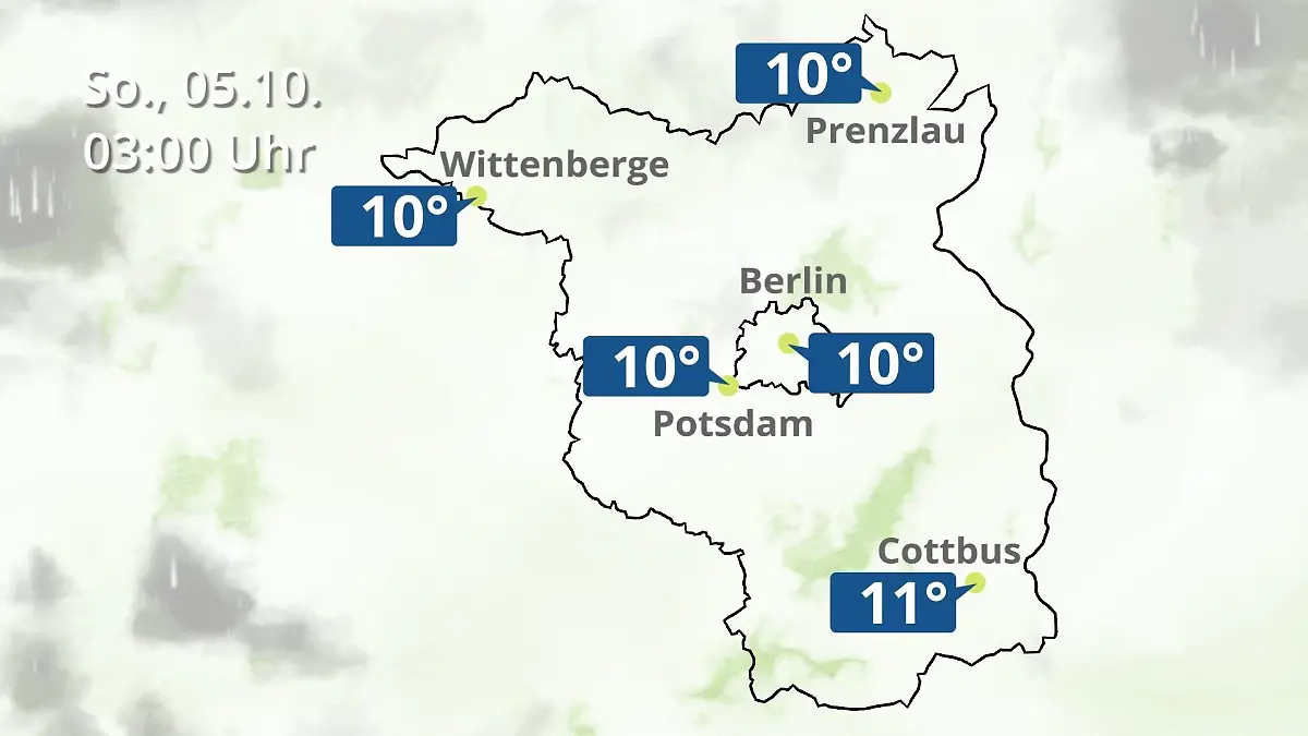 Berlin und Brandenburg: Wie wird das Wetter? Regen- und Wolkenfilm für Potsdam, Cottbus und Wittenberge