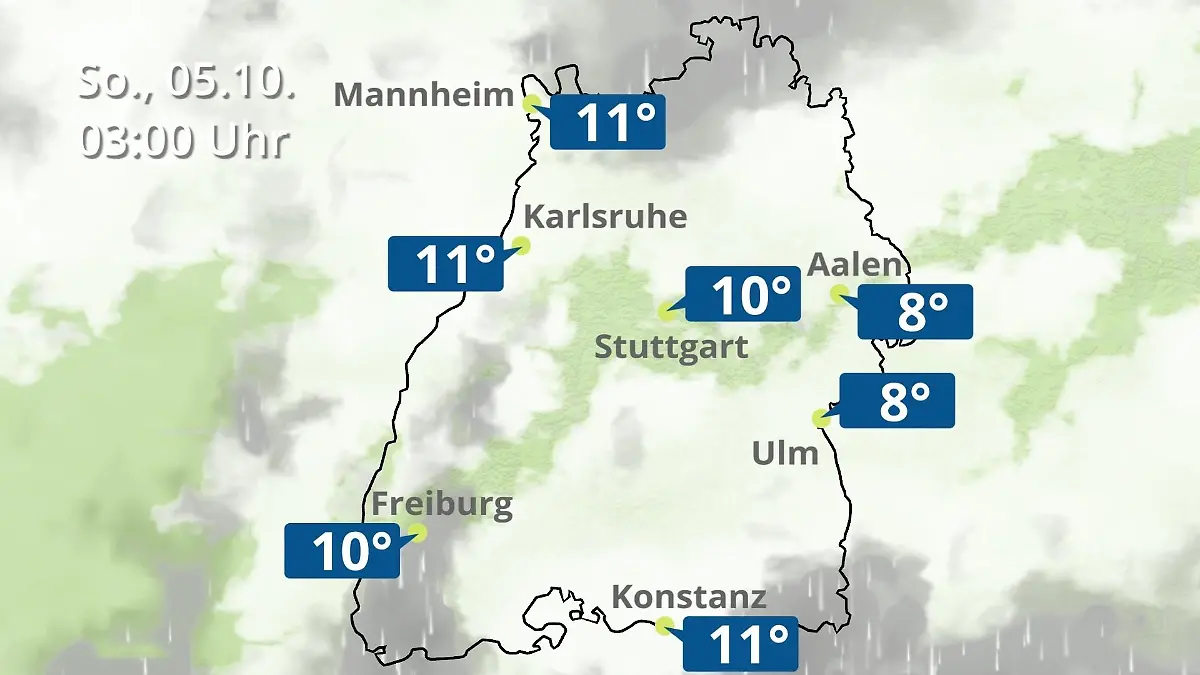 Baden-Württemberg: Wie wird das Wetter? Regen- und Wolkenfilm für Stuttgart, Mannheim und Karlsruhe