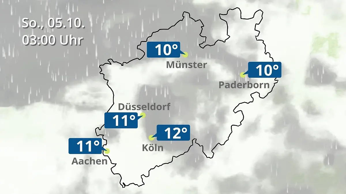 Nordrhein-Westfalen: Wie wird das Wetter? Regen- und Wolkenfilm für Köln, Düsseldorf und Münster